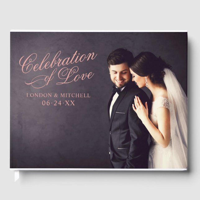 Celebration of Love Rose Gold Wedding Photo Guest Book (Front)