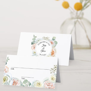 Celebration of love Watercolor pink cream roses Place Card
