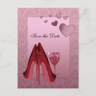 Celebration Red Stiletto and Pink Hearts Announcement Postcard