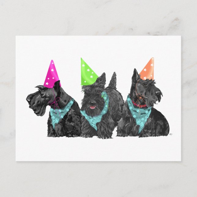 Celebration Scotties in Party Hats Postcard (Front)