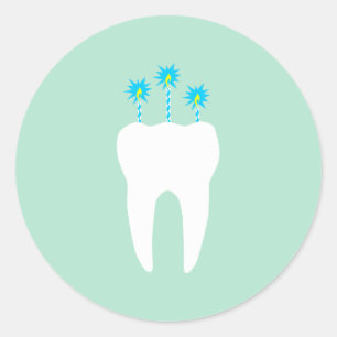 Celebration Tooth with Candles Classic Round Sticker
