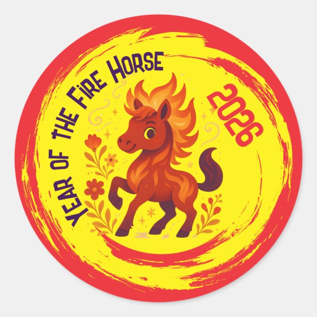 Celebration Year of the Horse Chinese New Year Classic Round Sticker (Front)