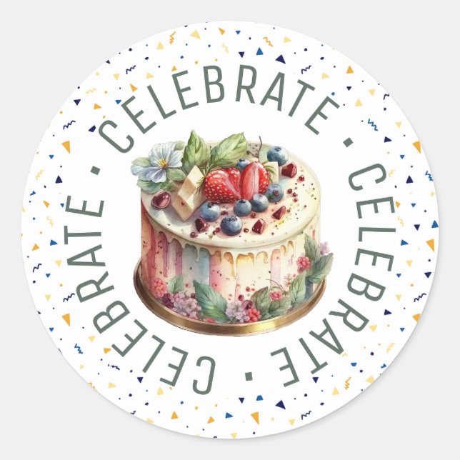 Celebrations, Cakes and Confetti Round Stickers (Front)