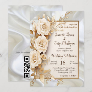 Celebrations with White Flowers and Pearls on silk Invitation