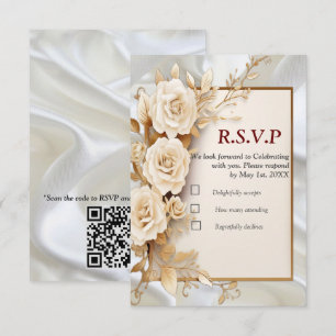 Celebrations with White Flowers and Pearls on Silk RSVP Card