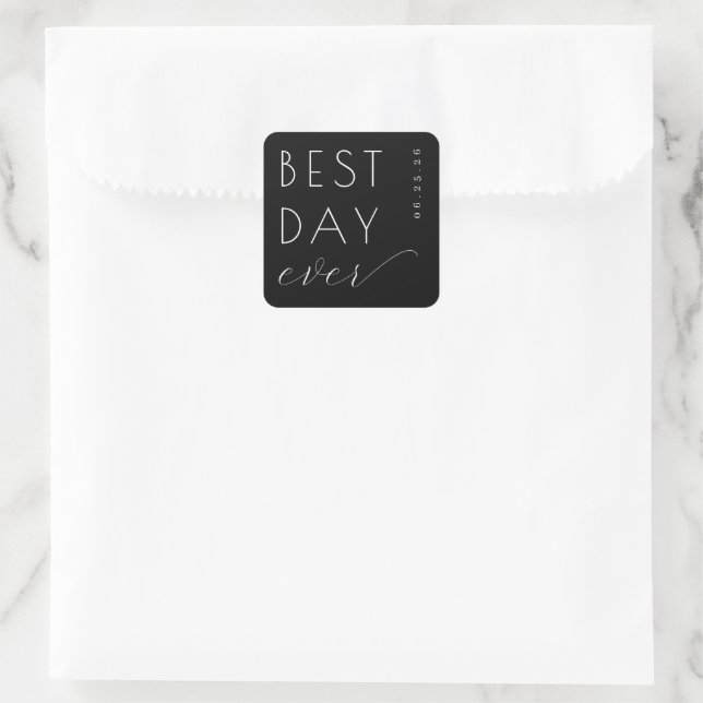 Celebratory Black Minimalist Wedding Sticker (Bag)