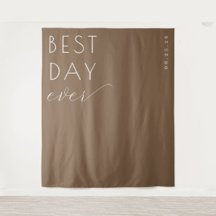 Celebratory Brown Minimalist Wedding Backdrop Tapestry
