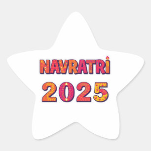 Celebratory “NAVRATRI 2025” Colorful Typography  Star Sticker
