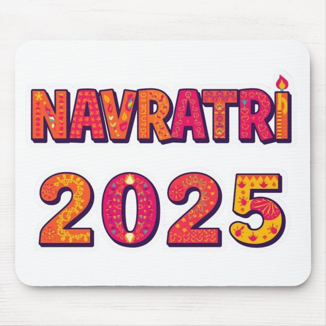 Celebratory “NAVRATRI 2025” Colourful Typography  Mouse Mat (Front)