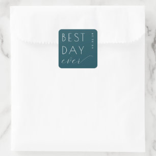 Celebratory Teal Typographic Square Sticker