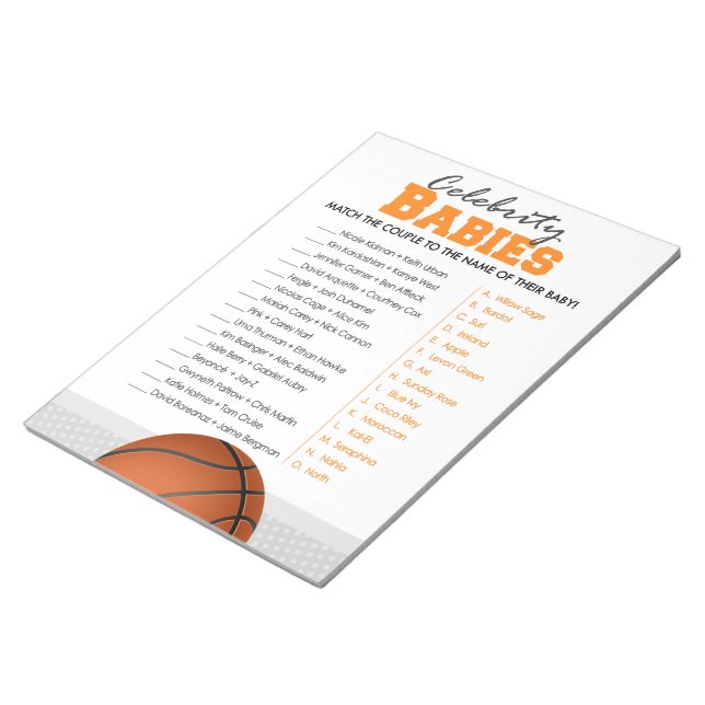 Celebrity Babies Basketball Baby Shower Game Pack Notepad (Angled)