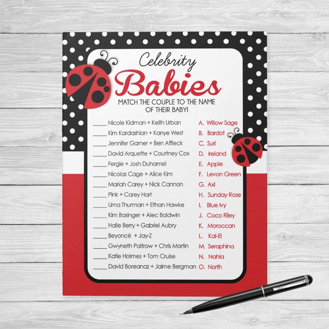Celebrity Babies Ladybug Baby Shower Game Pack Notepad (Ladybug Baby Shower Celebrity Babies Shower Game)