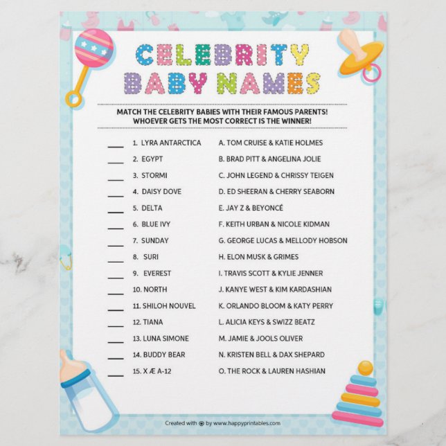 Celebrity Baby Names [Baby Basics Blue] Custom Letterhead (Front)