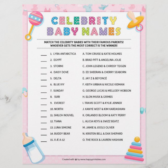 Celebrity Baby Names [Baby Basics Pink] Custom Letterhead (Front)