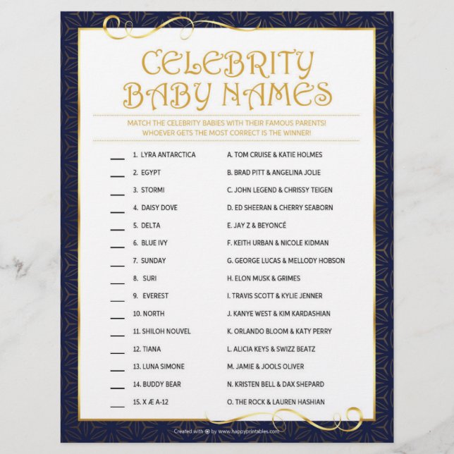 Celebrity Baby Names [Golden Blue] Custom Letterhead (Front)
