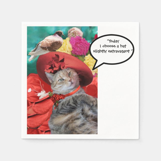 CELEBRITY CAT PRINCESS TATUS WITH RED HAT AND DOVE NAPKIN (Front)