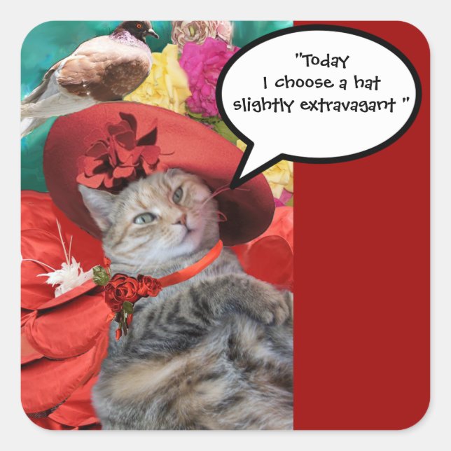 CELEBRITY CAT PRINCESS TATUS WITH RED HAT ,PIGEON SQUARE STICKER (Front)
