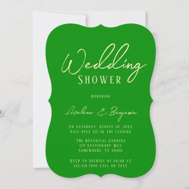 Celery and Forest Green Typography Wedding Shower Invitation (Front)