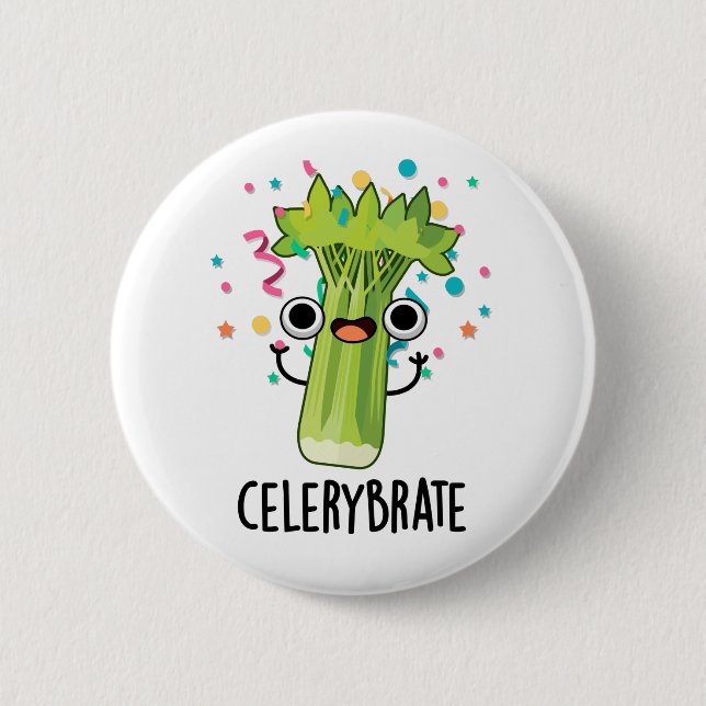 Celery-brate Funny Veggie Celery Pun  6 Cm Round Badge (Front)