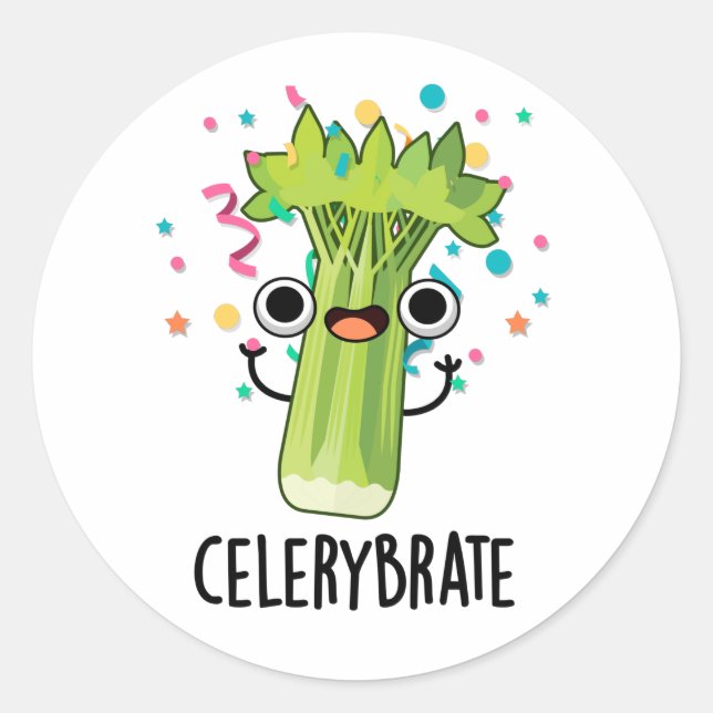 Celery-brate Funny Veggie Celery Pun  Classic Round Sticker (Front)