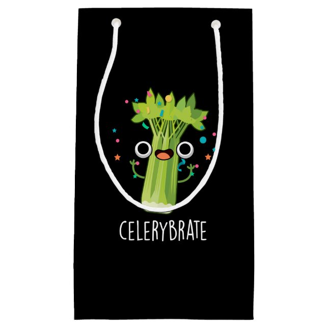 Celery-brate Funny Veggie Celery Pun Dark BG Small Gift Bag (Front)
