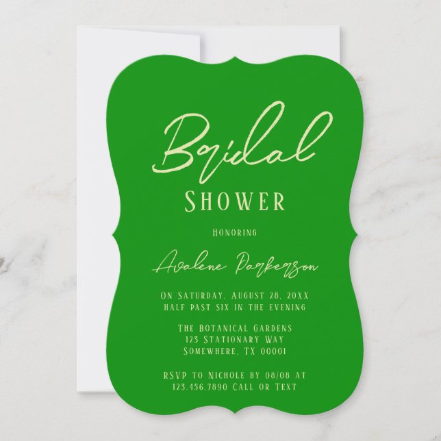 Celery Forest Green Typography Bridal Shower Invitation (Front)
