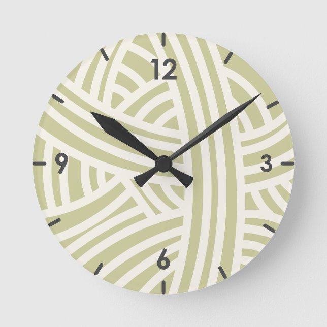 Celery Green Abstract Stylised Yarn Ball Round Clock (Front)