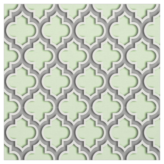 Celery Green, Dark Grey Moroccan Quatrefoil #5DS Fabric (Swatch)