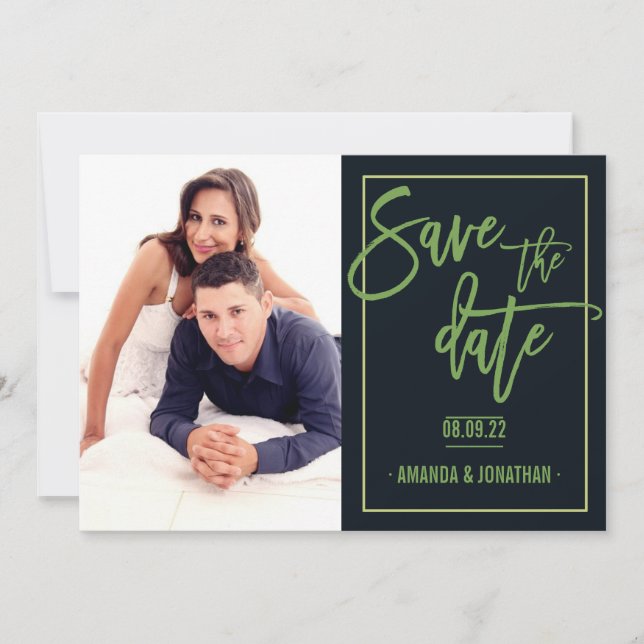 Celery Green, Foliage and Black Wedding Save Date Save The Date (Front)
