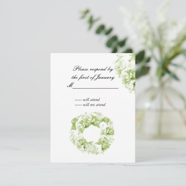 Celery Green Monochromatic Wreath Reply Card (Standing Front)