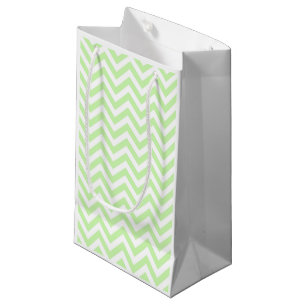 Celery Green, White Large Chevron ZigZag Pattern Small Gift Bag