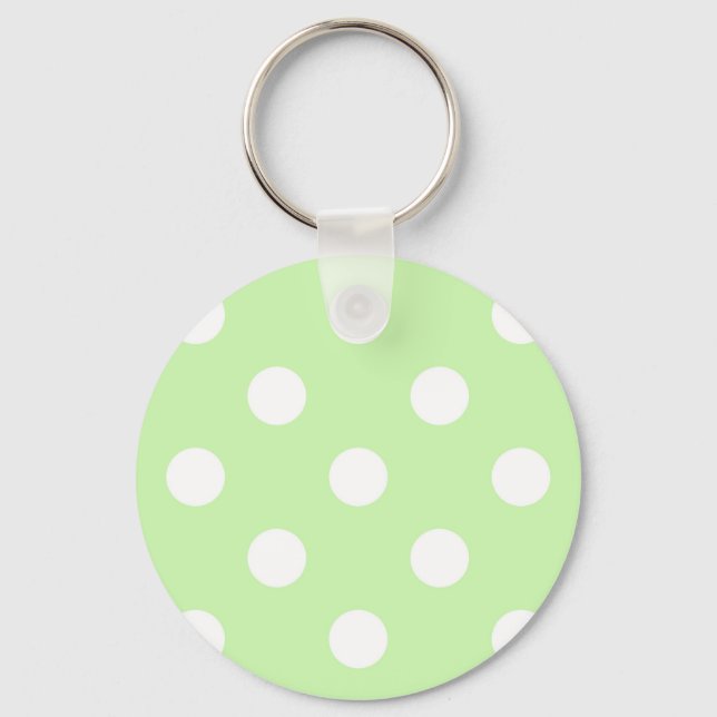 Celery Green White Large Polka Dot Pattern Key Ring (Front)