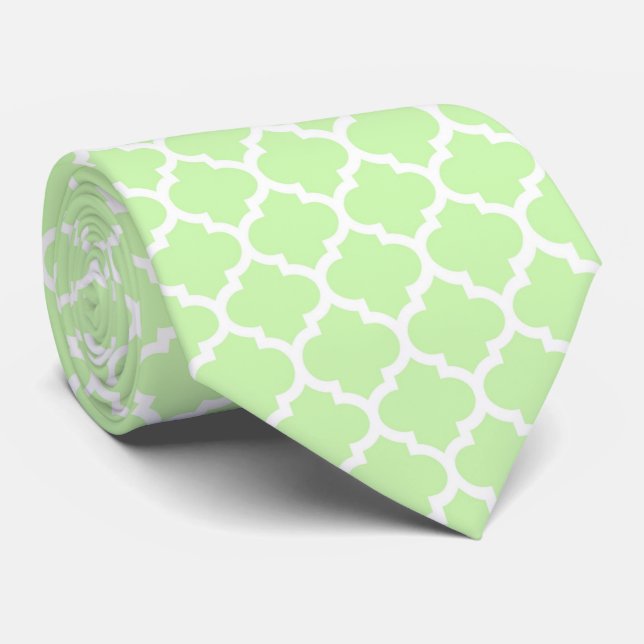 Celery Green White Moroccan Quatrefoil Pattern #5 Tie (Rolled)