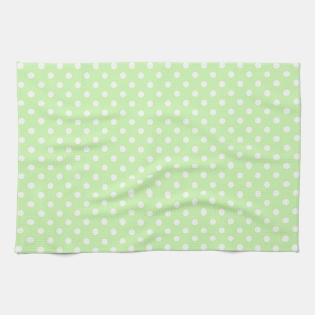 Celery Green White Polka Dot Pattern Tea Towel (Horizontal)
