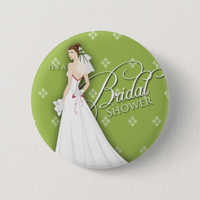 Celery Green White Vintage Bridal Shower Pin (Front)