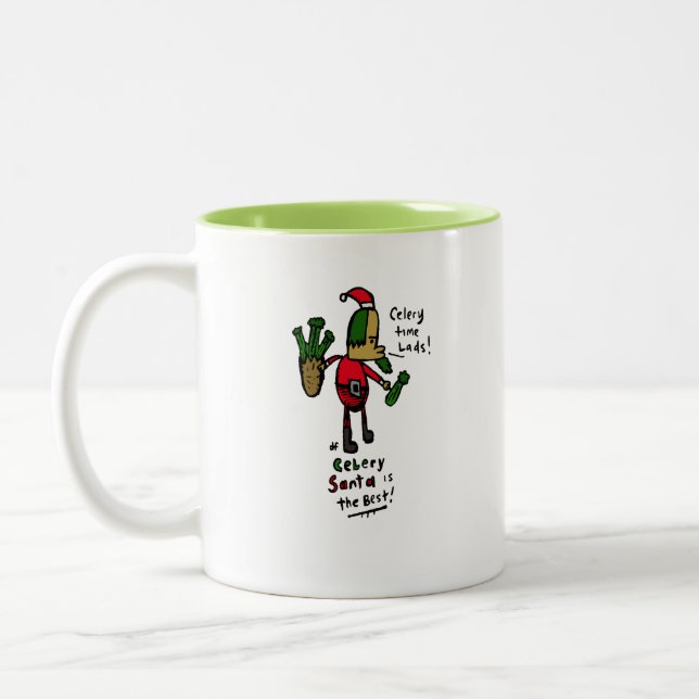 Celery Santa for Vegetarians Two-Tone Coffee Mug (Left)
