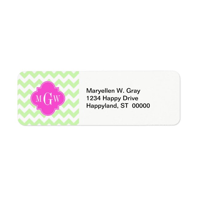 Celery Wht Chevron Hot Pink Quatrefoil 3 Monogram (Front)