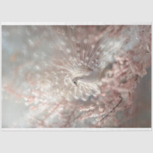 Celesial White Peacock with Bloom Pink Decoupage  Tissue Paper