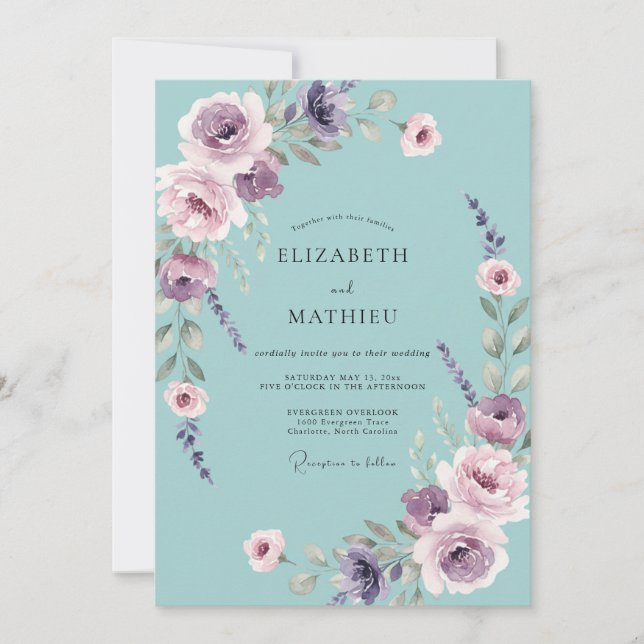 Celeste Amethyst Petal Wedding Invitation (Front)