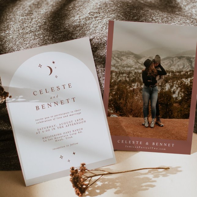 CELESTE Boho Moon & Stars Terracotta Arch Wedding  Invitation (Creator Uploaded)