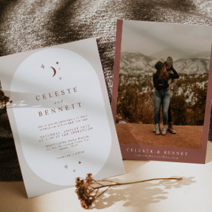 CELESTE Boho Moon & Stars Terracotta Wedding Invitation
