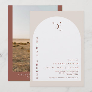 CELESTE Boho Terracotta Moon Arch Bridal Shower Invitation