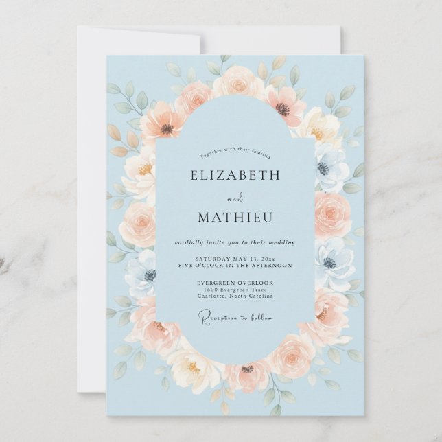 Celeste Coral Peony Wedding Invitation (Front)