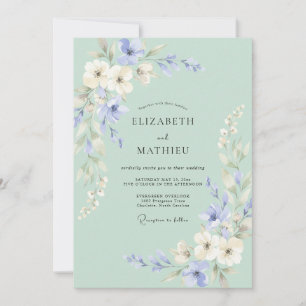 Celeste Periwinkle Wreath Wedding Invitation