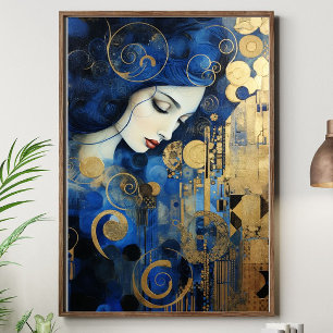 Celestia in Gold – Blue and Gold Art Deco Woman  Canvas Print