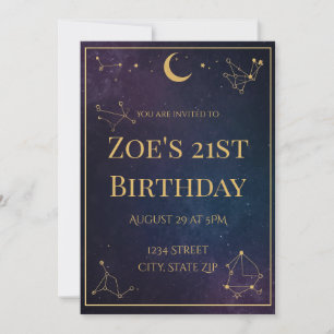 Celestial 21st Birthday Invitation   Gold Stars