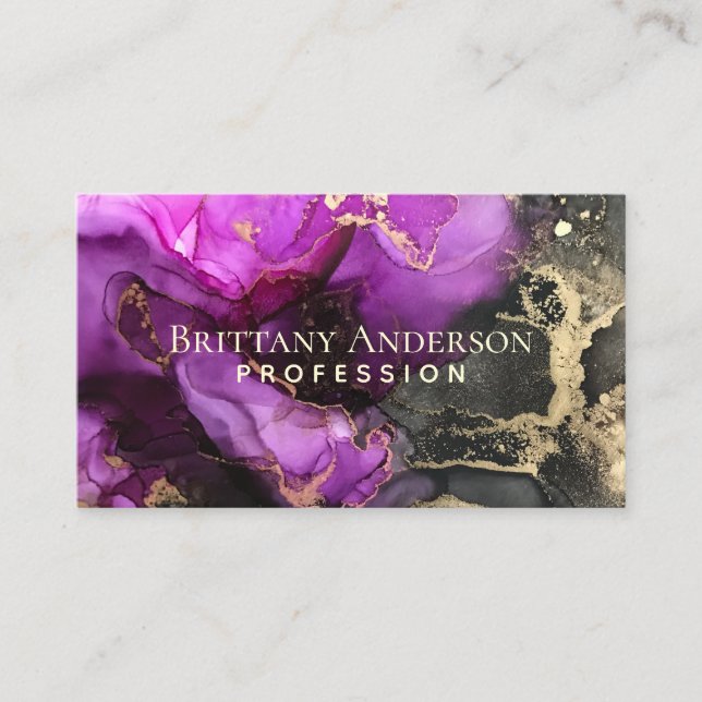 Celestial Abstract Black Purple Gold  Business Card (Front)