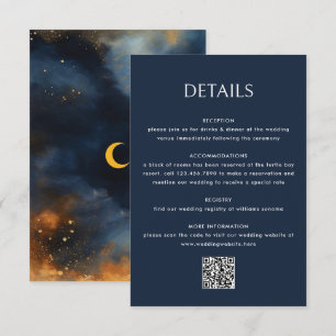 Celestial Abstract Blue Golden Moon Wedding Enclosure Card