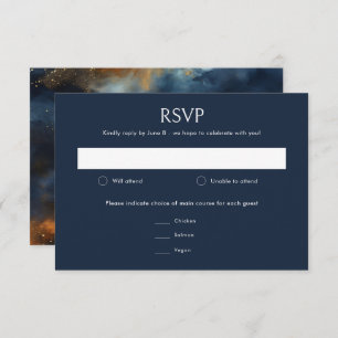 Celestial Abstract Blue Golden Moon Wedding RSVP Card