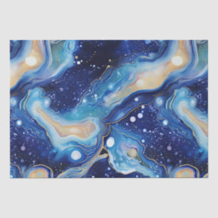 Celestial Abstract Galaxy Art in Blue Gold Swirls Tissue Paper
